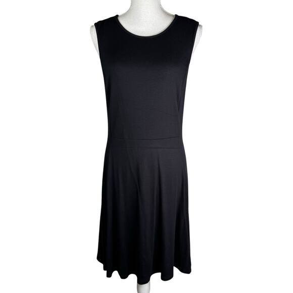 Donna Ricco Fit and Flare Sleeveless Dress LBD Black Stretch Knit  Knee Length L - Picture 1 of 7